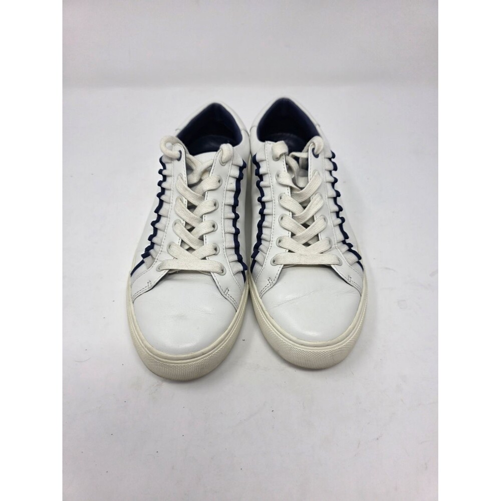Tory Sport White Leather Sneakers Women’s Navy Ruffle Trim Casual Shoes